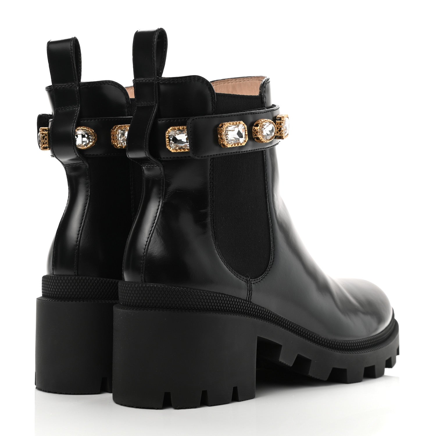 Gucci Calfskin Crystal GG Trip Chelsea Ankle Boots 40 Black 4 of 11