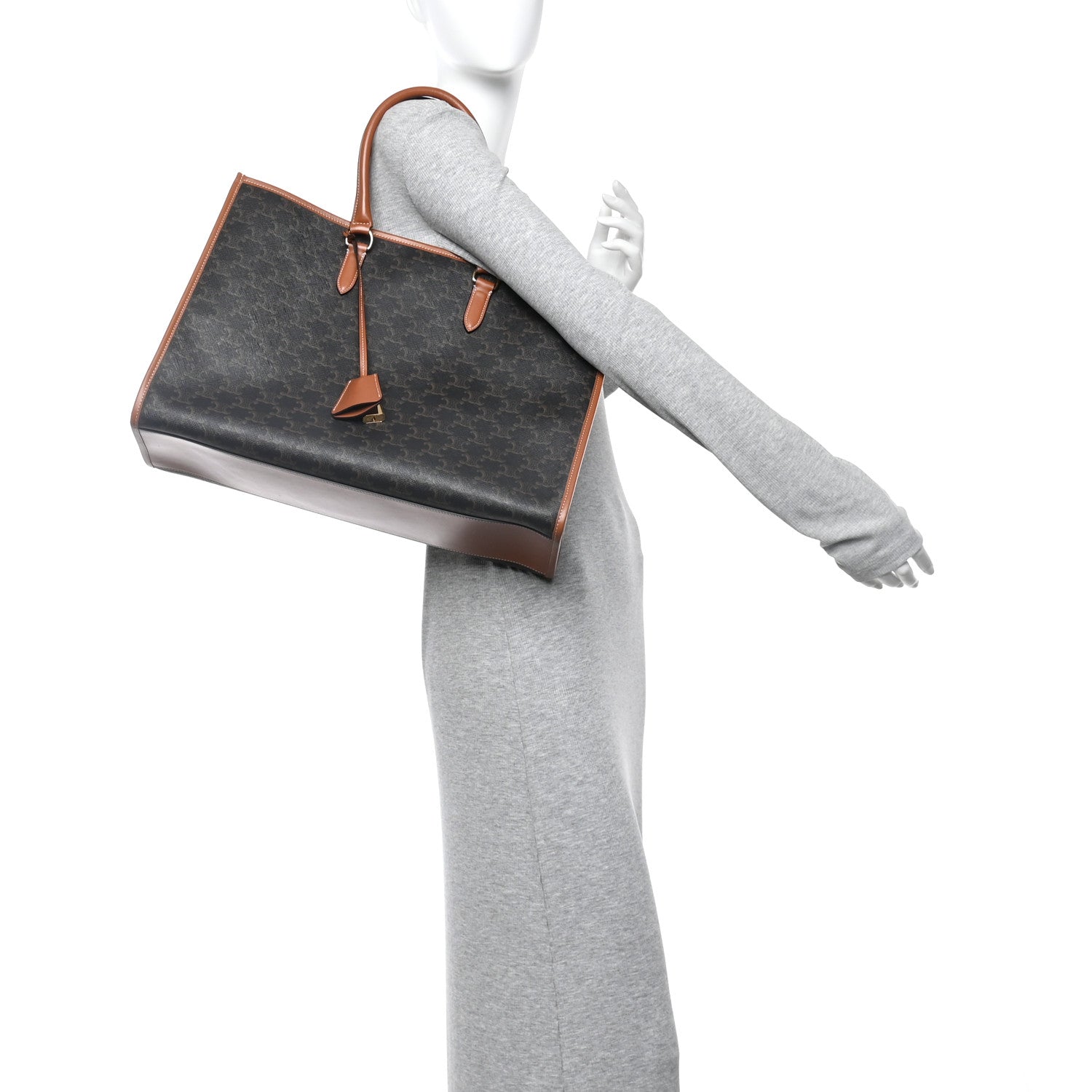 Celine Triomphe Canvas Calfskin Horizontal Cabas Tan 2 of 9