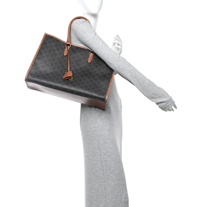 Celine Triomphe Canvas Calfskin Horizontal Cabas Tan 2 of 9