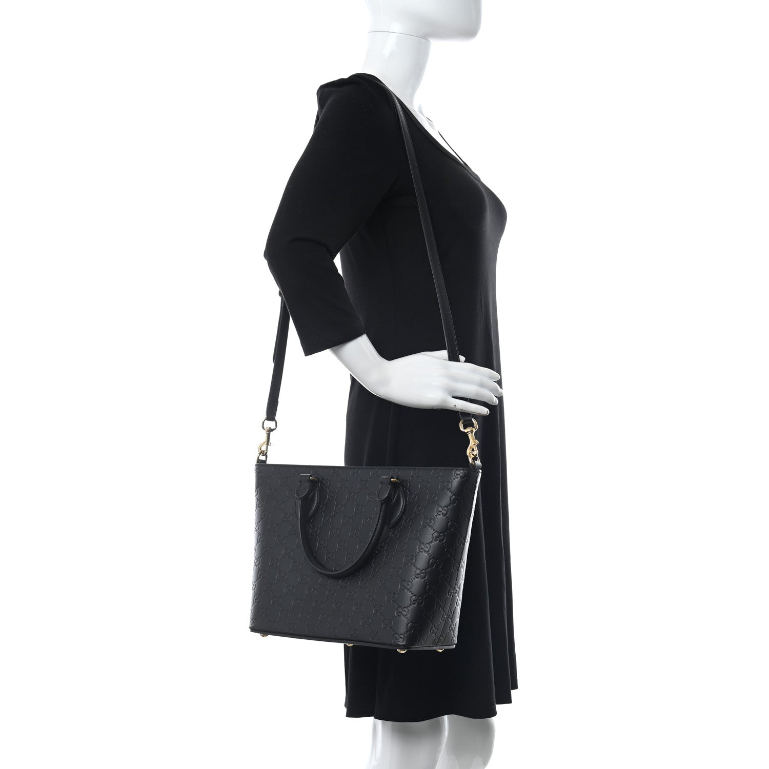 Gucci Guccissima Small Zippered Bucket Tote Black 2 of 11