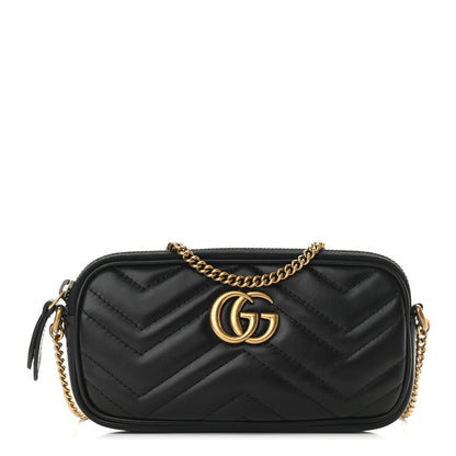Gucci Calfskin Matelasse Mini GG Marmont Chain Crossbody Bag Black 1 of 8
