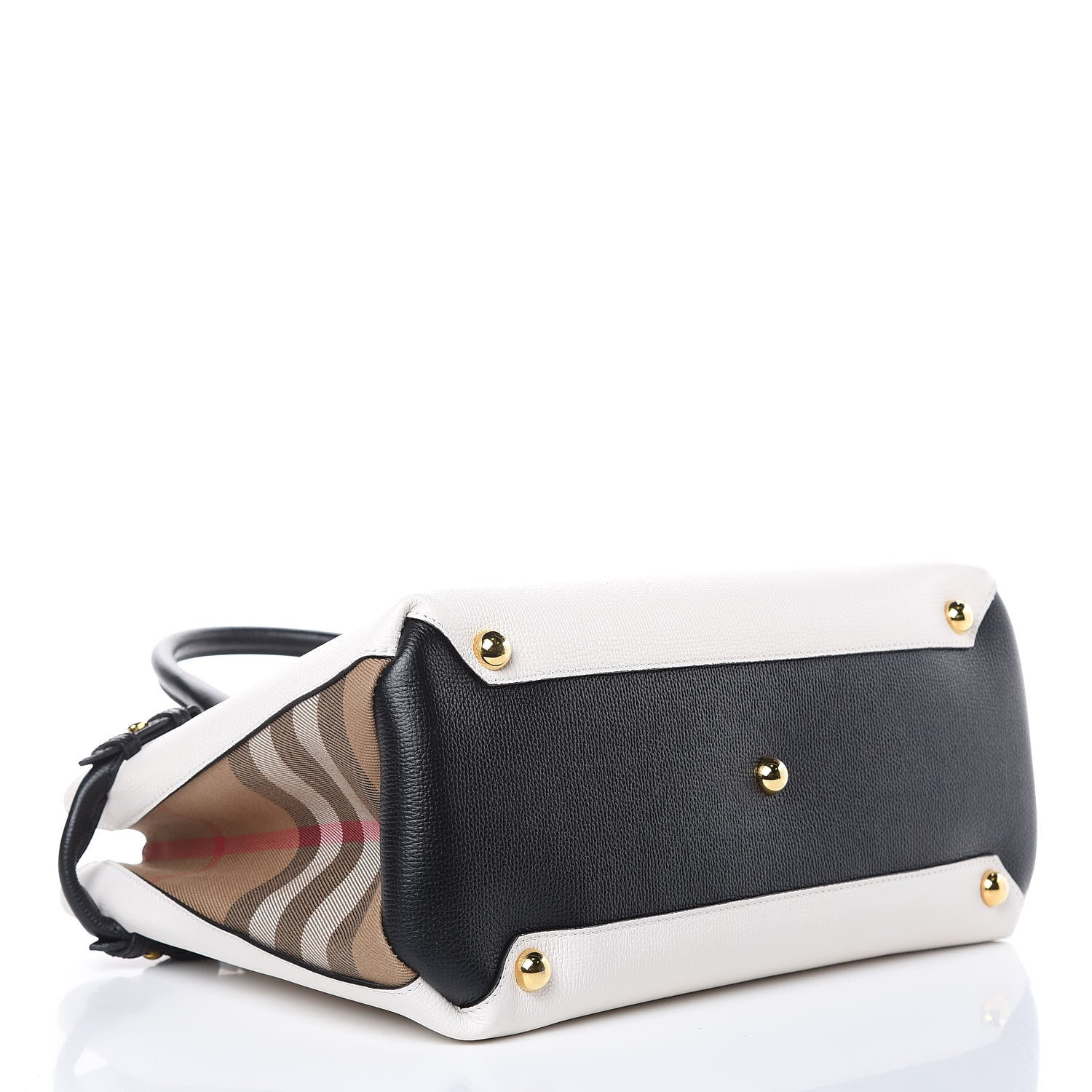 Burberry Derby Calfskin House Check Medium Bi-Color Banner Tote Natural Black 4 of 11