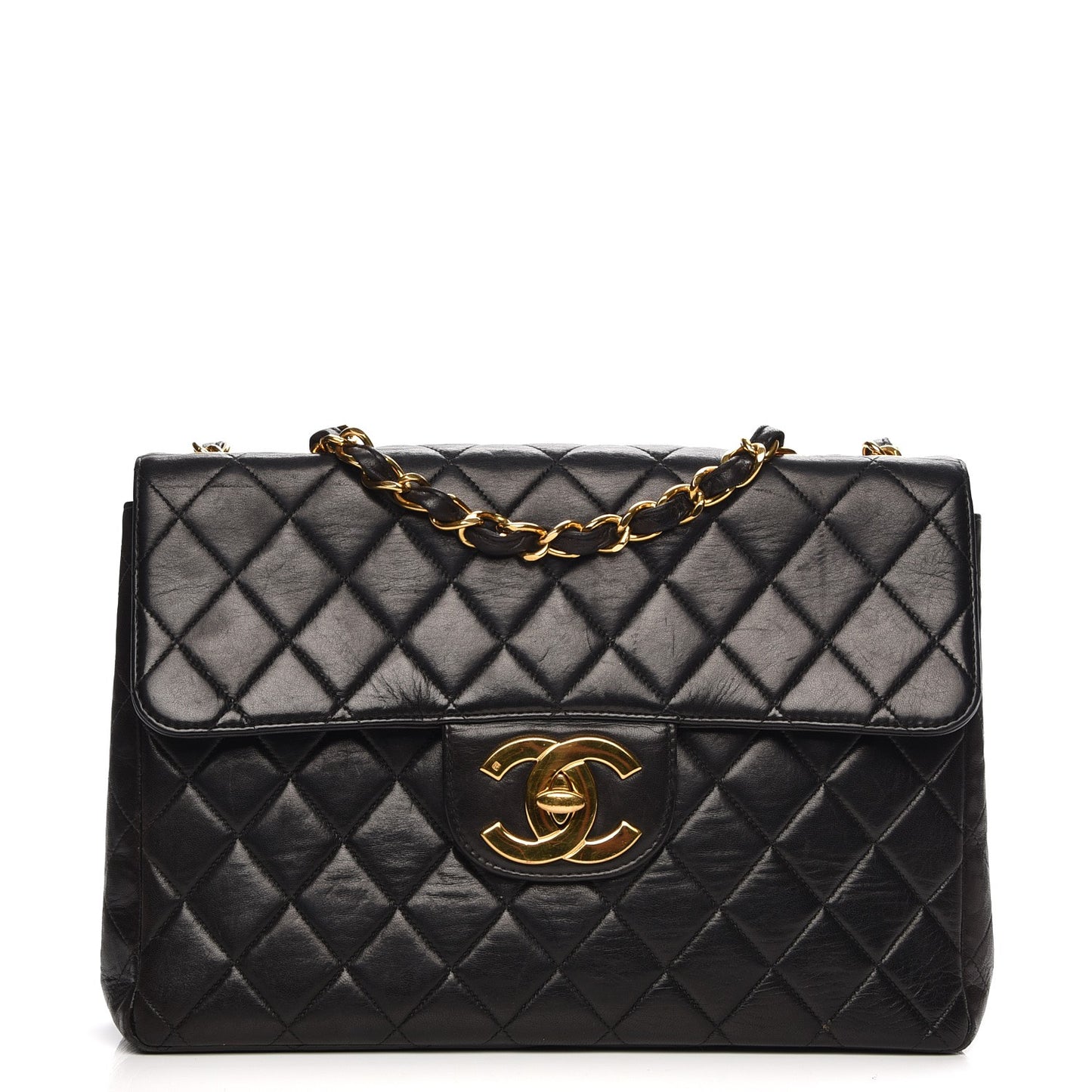 Lambskin Quilted Jumbo Single Flap Black