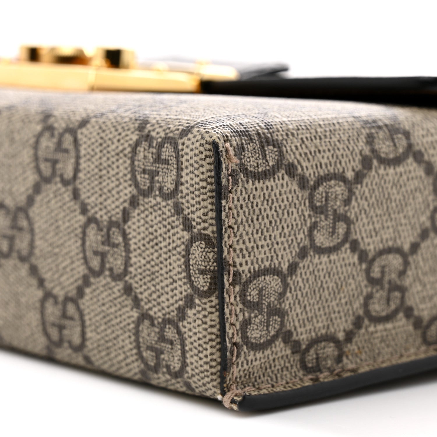 Gucci GG Supreme Monogram Calfskin Mini Padlock Top Handle Shoulder Bag Beige Black Cuir 10 of 12