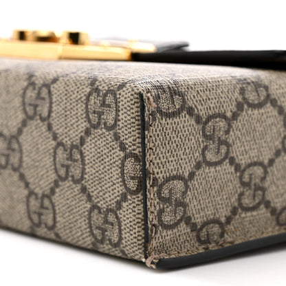 Gucci GG Supreme Monogram Calfskin Mini Padlock Top Handle Shoulder Bag Beige Black Cuir 10 of 12