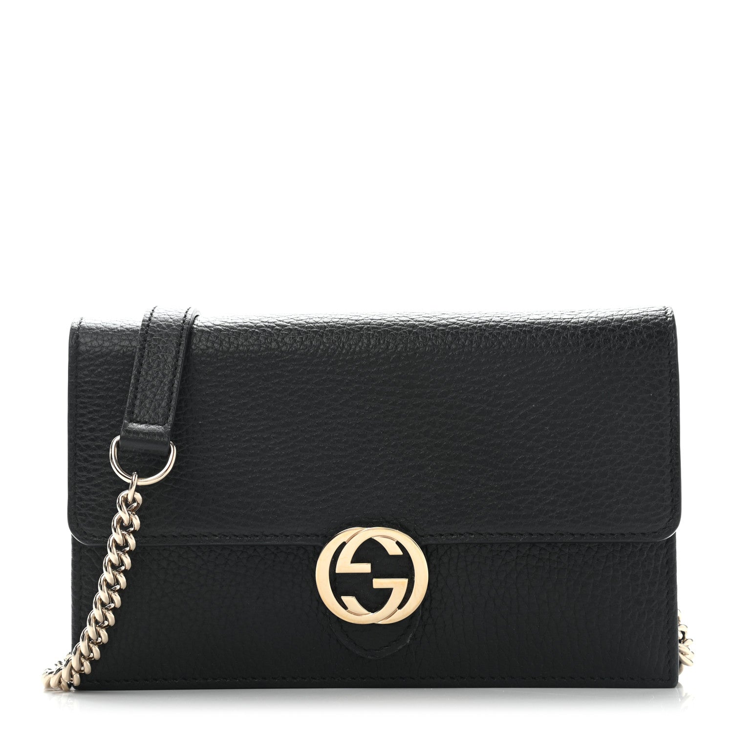 Gucci Dollar Calfskin Interlocking G Chain Wallet Black 1 of 8