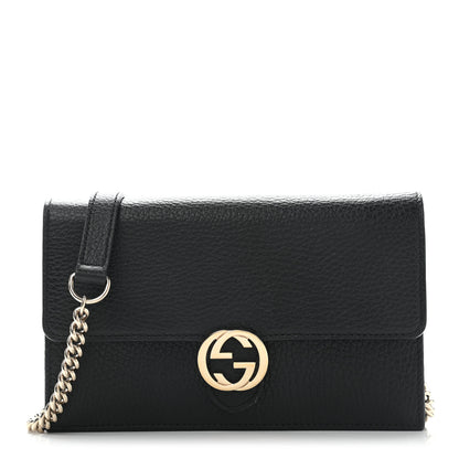 Gucci Dollar Calfskin Interlocking G Chain Wallet Black 1 of 8