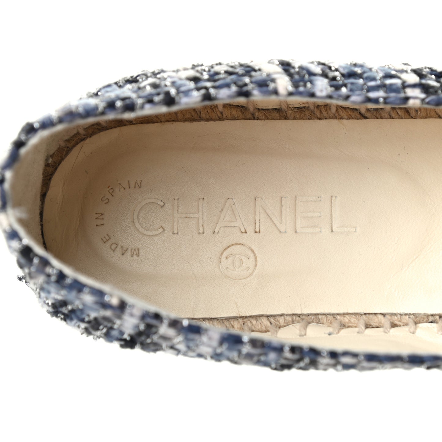 Metallic Tweed Lambskin CC Espadrilles 38 Blue Black Silver