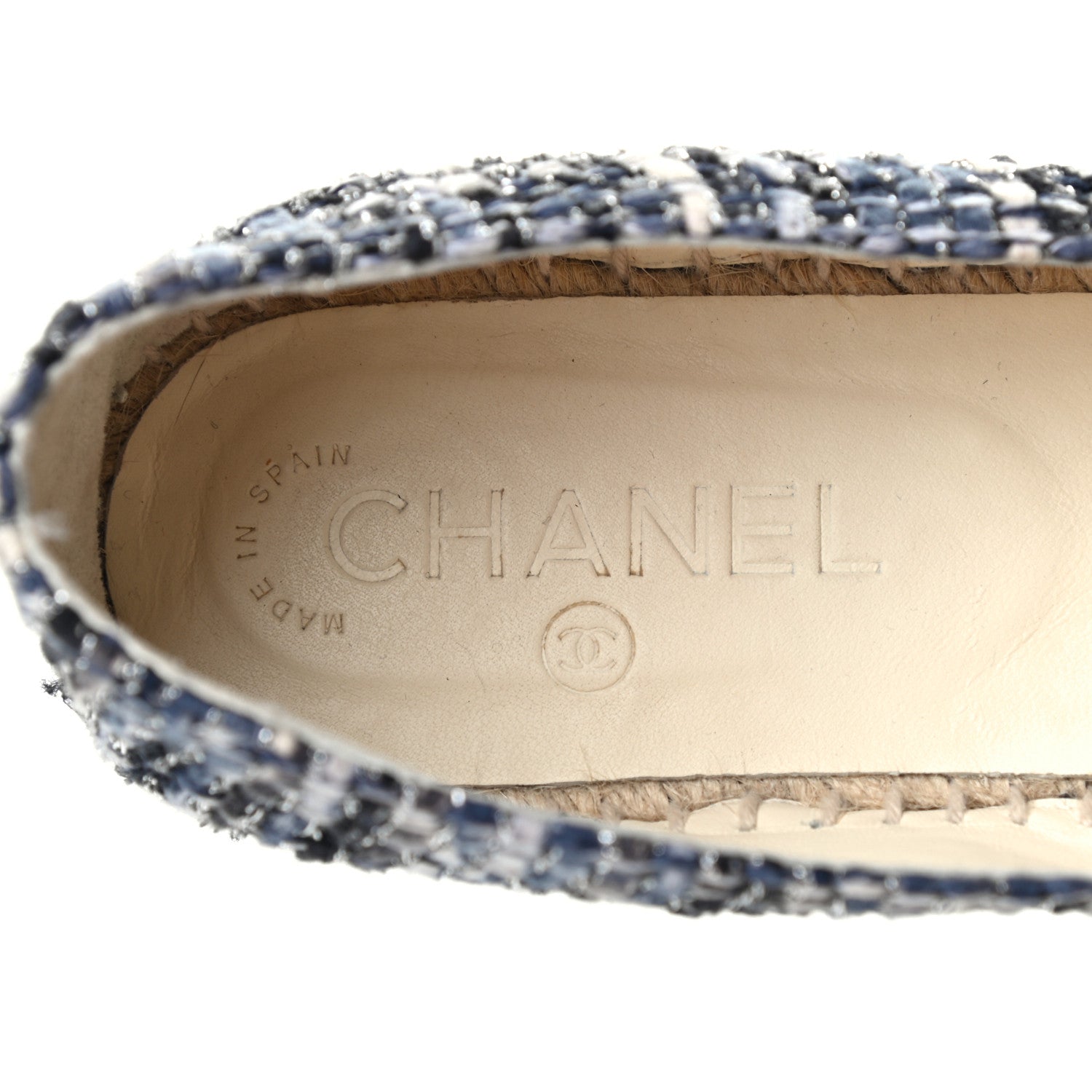 Chanel Metallic Tweed Lambskin CC Espadrilles 38 Blue Black Silver 6 of 7