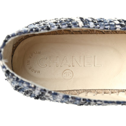 Chanel Metallic Tweed Lambskin CC Espadrilles 38 Blue Black Silver 6 of 7