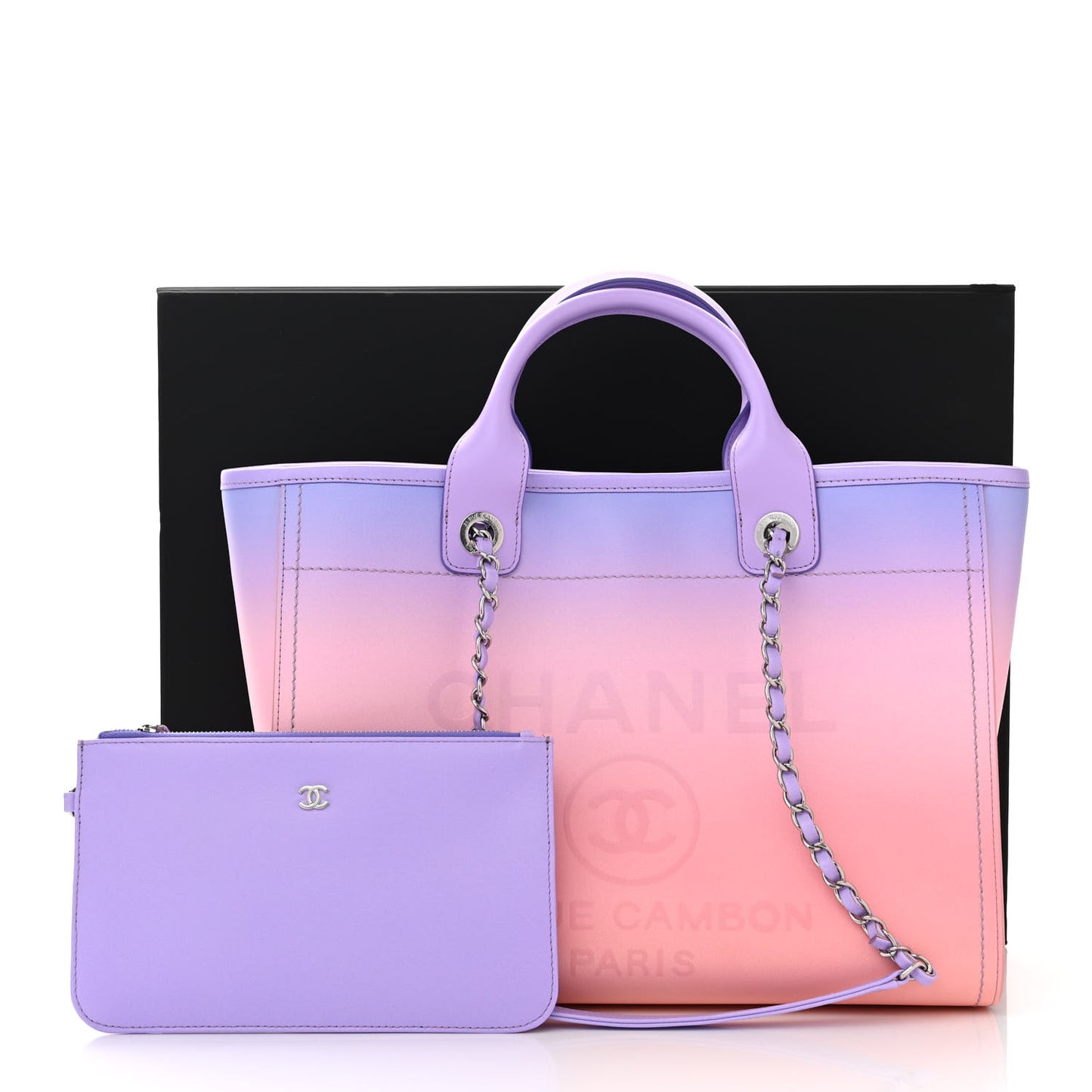 Shaded Calfskin Small Deauville Tote Light Purple Pink Coral
