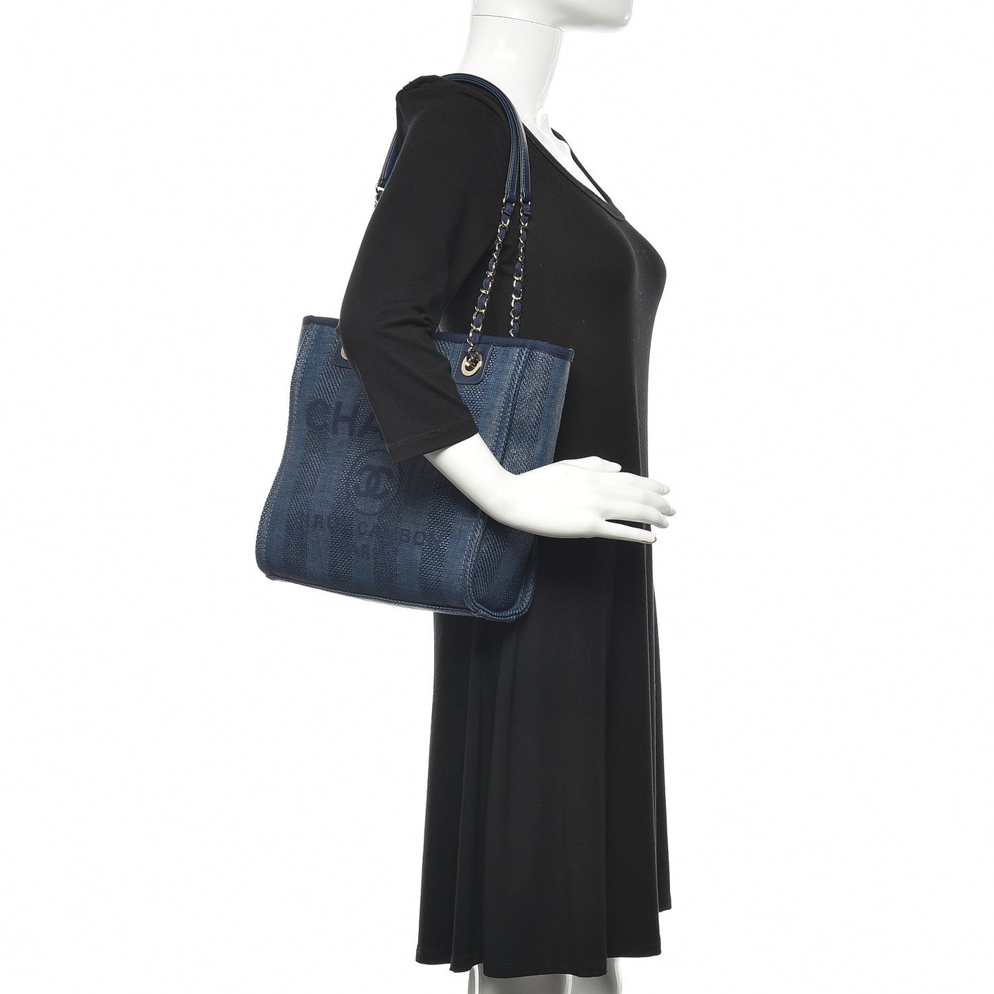 Mixed Fibers Striped Mini Deauville Tote Navy Blue