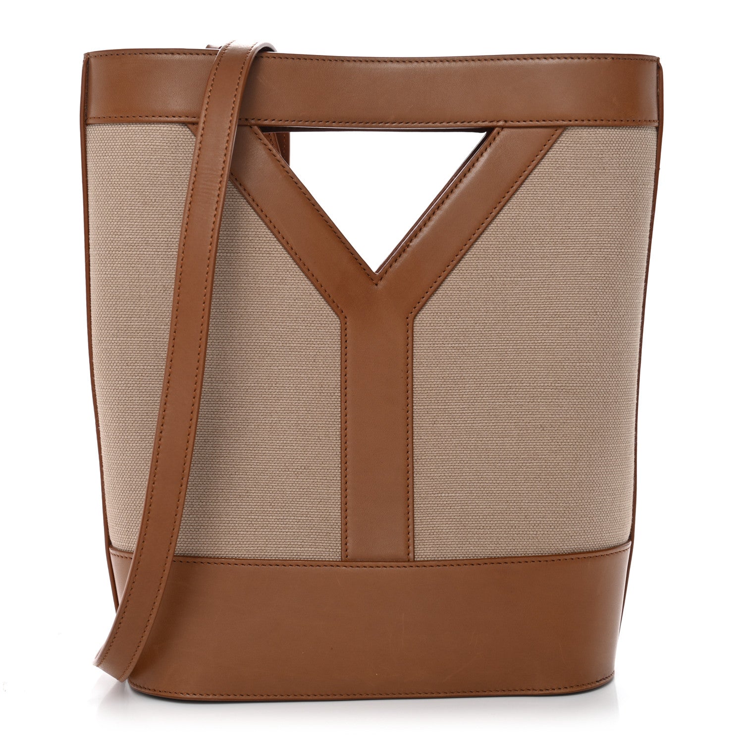 Saint Laurent Smooth Calfskin Canvas Y Small Bucket Bag White Camel 1 of 12
