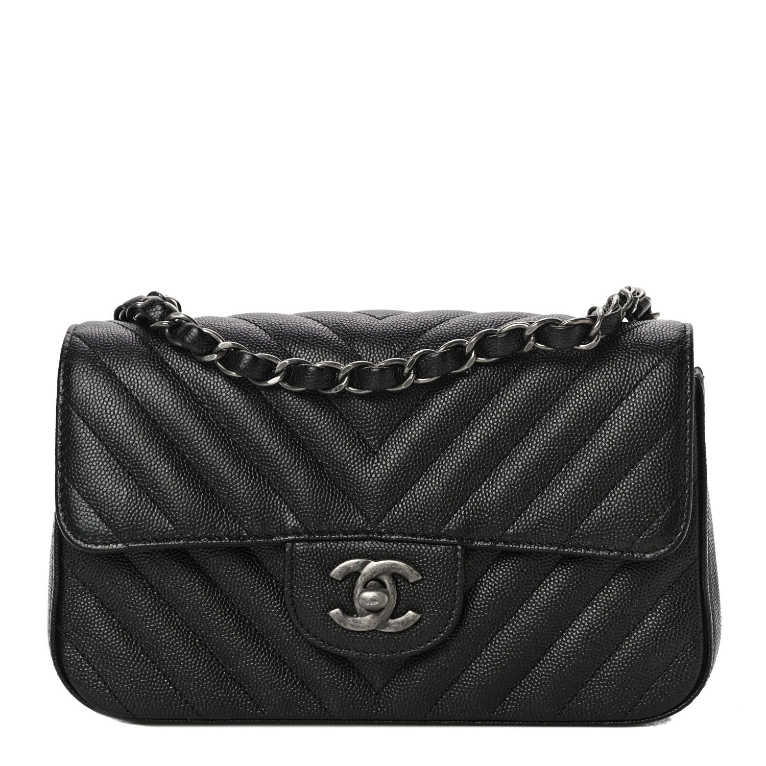 Chanel Iridescent Caviar Chevron Quilted Mini Rectangular Flap Black 1 of 10
