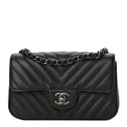 Chanel Iridescent Caviar Chevron Quilted Mini Rectangular Flap Black 1 of 10