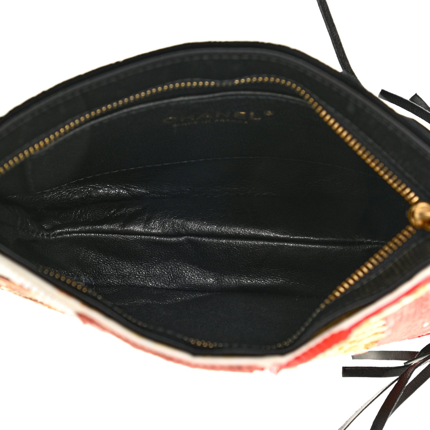 Velvet Sequin Beaded Tassel Clutch Black
