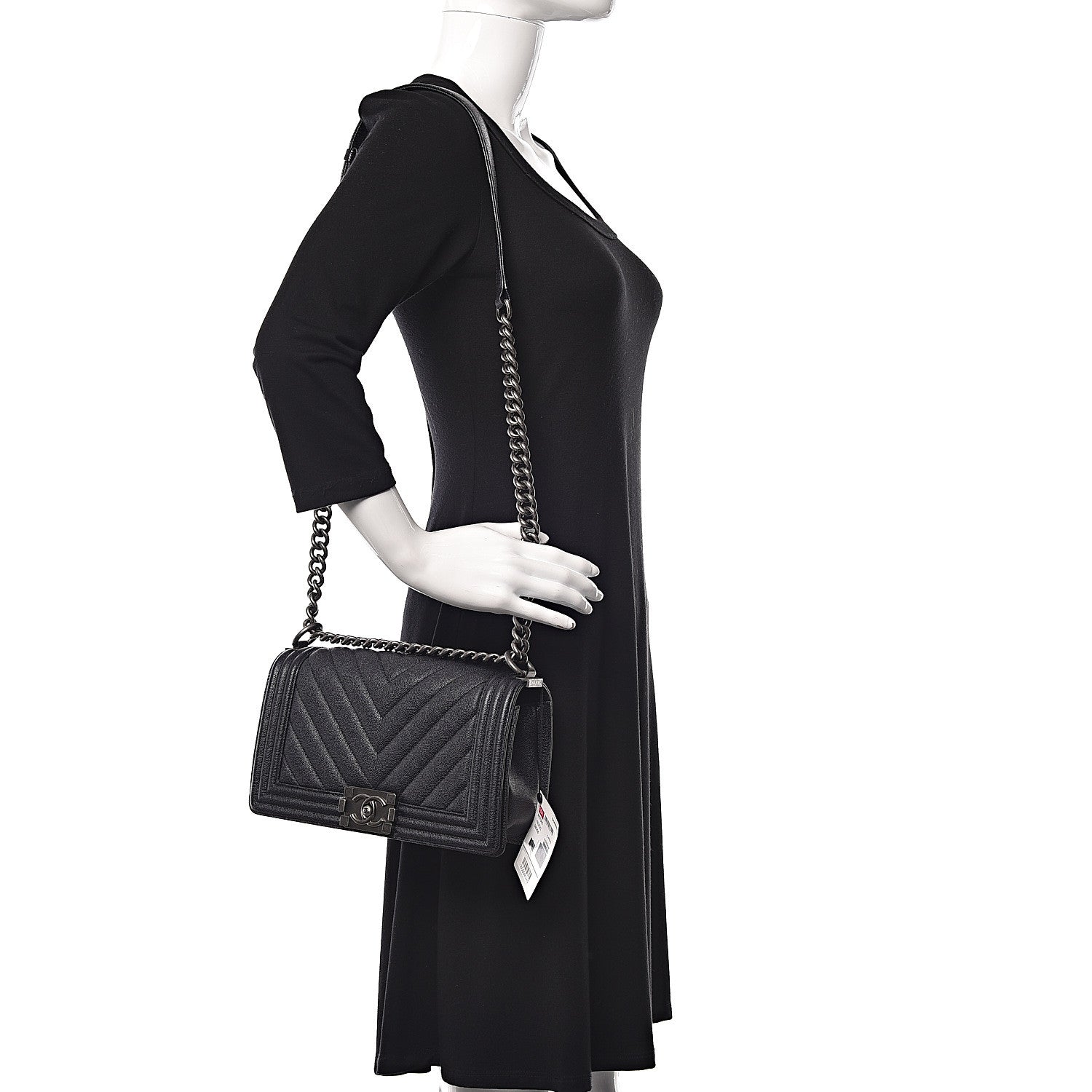Chanel Caviar Chevron Quilted Medium Boy Flap Black 2 of 10