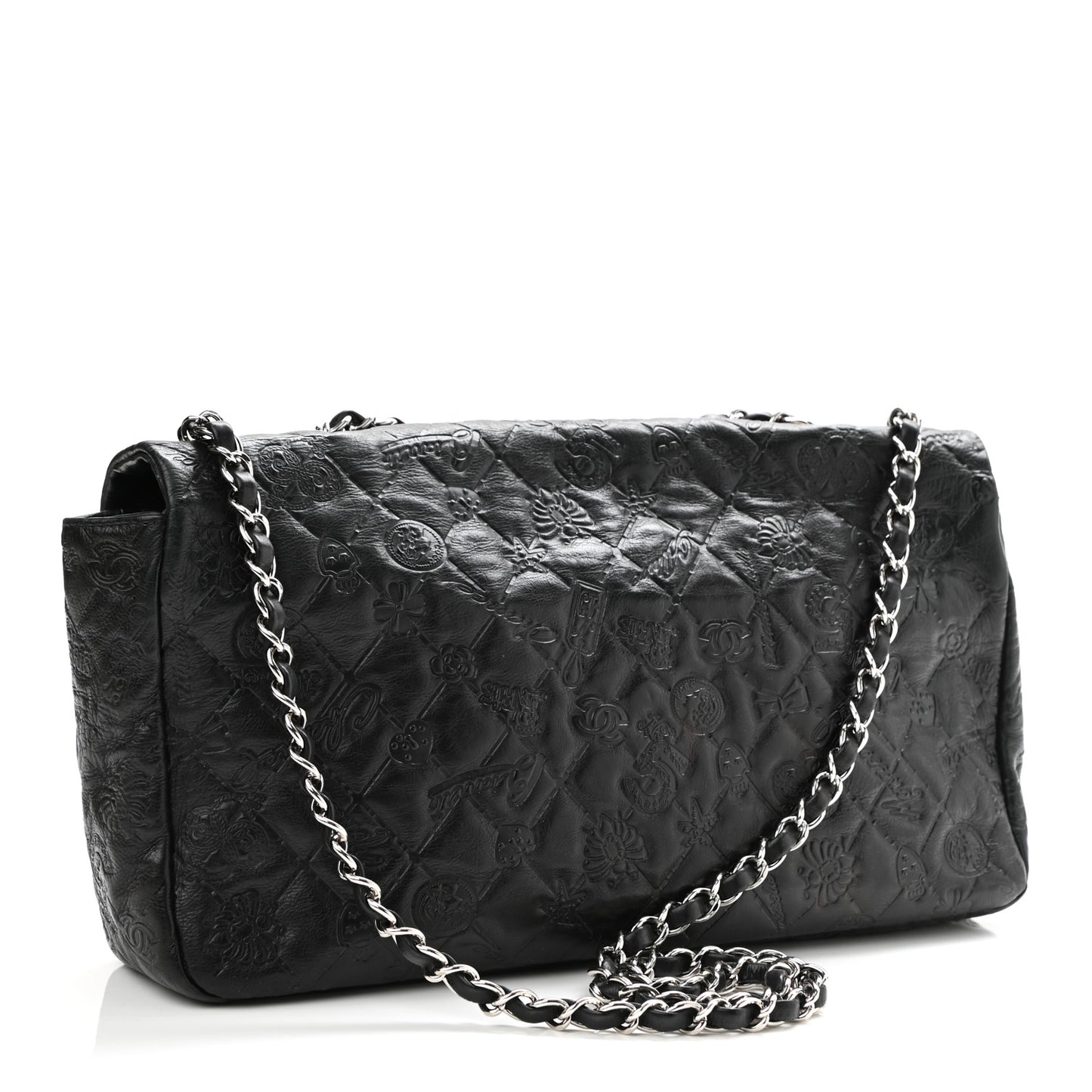 Calfskin Embossed Large Lucky Symbols Flap Black