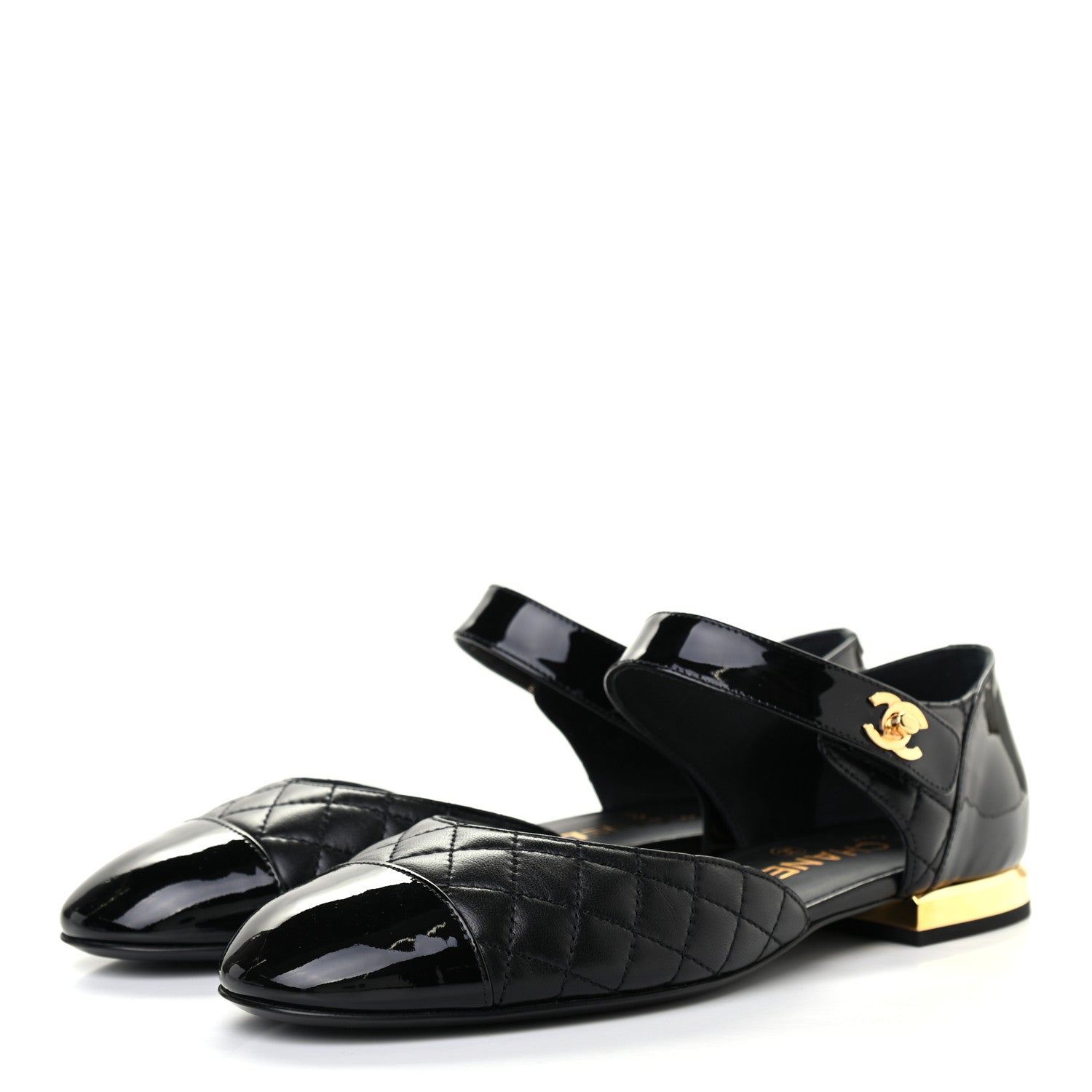 Chanel Patent Lambskin Quilted Cap Toe Ballerina Flats 38 Black 3 of 7