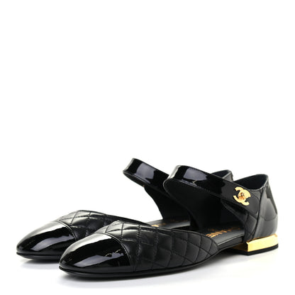 Chanel Patent Lambskin Quilted Cap Toe Ballerina Flats 38 Black 3 of 7