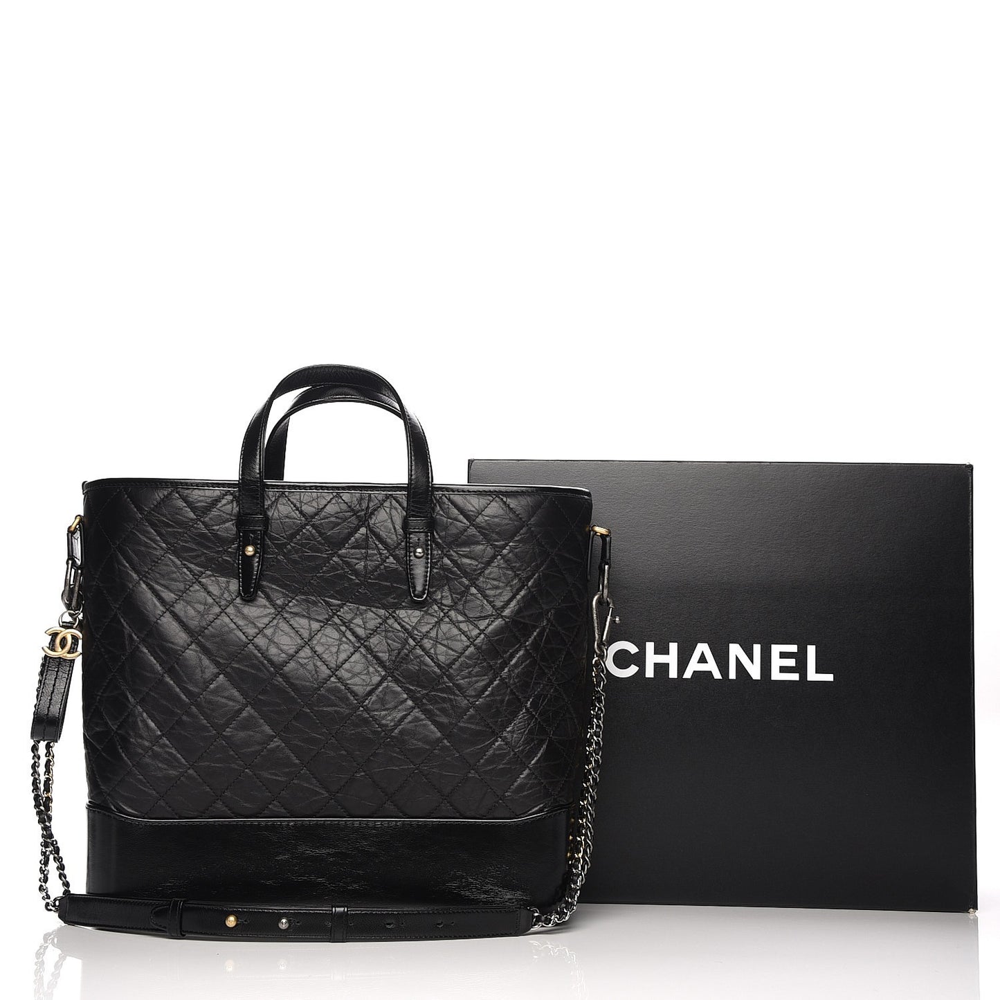 Calfskin Quilted Large Gabrielle Shopping Tote Black
