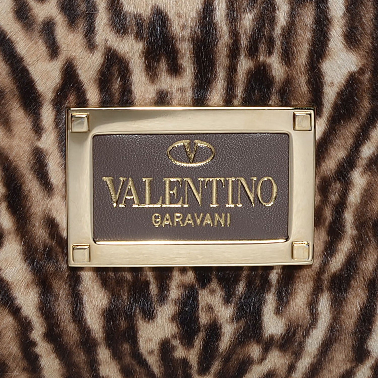 Valentino Garavani Calf Hair Cavallino Animal Rockstud Dome Satchel Leopard 9 of 9