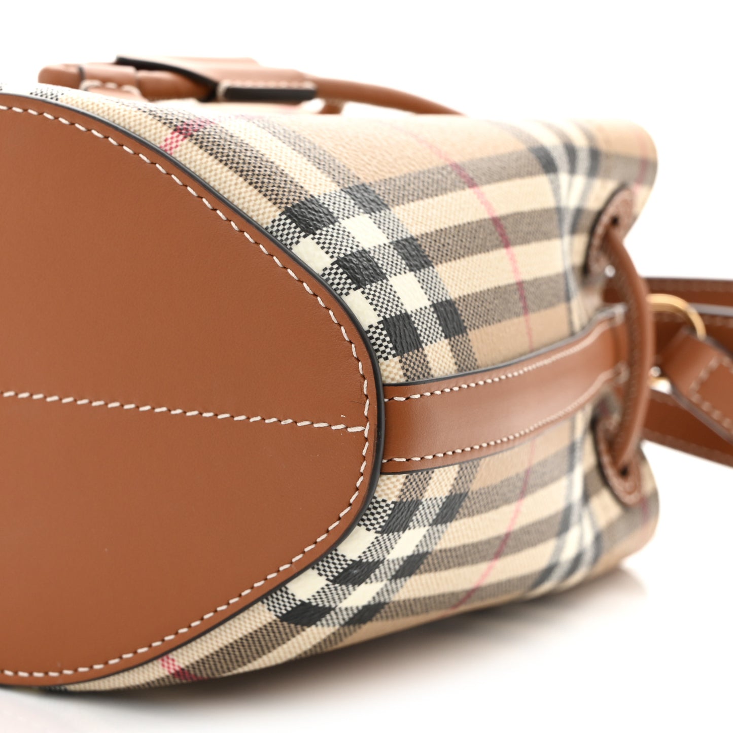 E-Canvas Vintage Check Mini Drawstring Bucket Bag Briar Brown