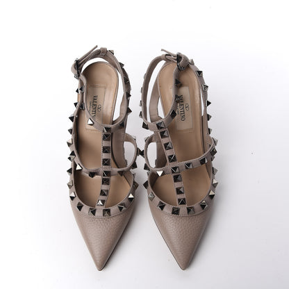 Valentino Garavani Pebbled Calfskin Rockstud Ankle Strap Pumps 35 Poudre 5 of 12