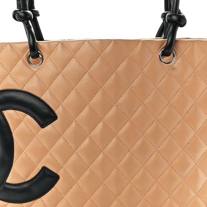 Chanel Calfskin Quilted Large Cambon Tote Beige Black 7 of 10