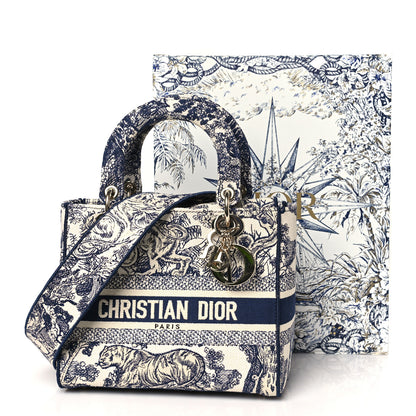Christian Dior Canvas Toile De Jouy Embroidered Medium Lady D-Lite Navy 10 of 10