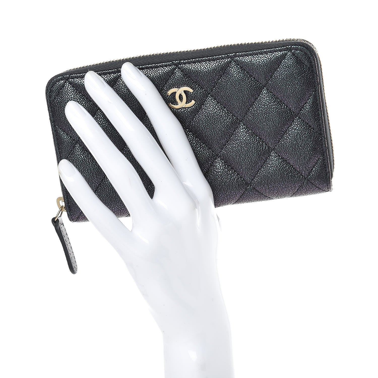 Chanel Iridescent Caviar Quilted Medium Zip Around Wallet Black 2 of 8