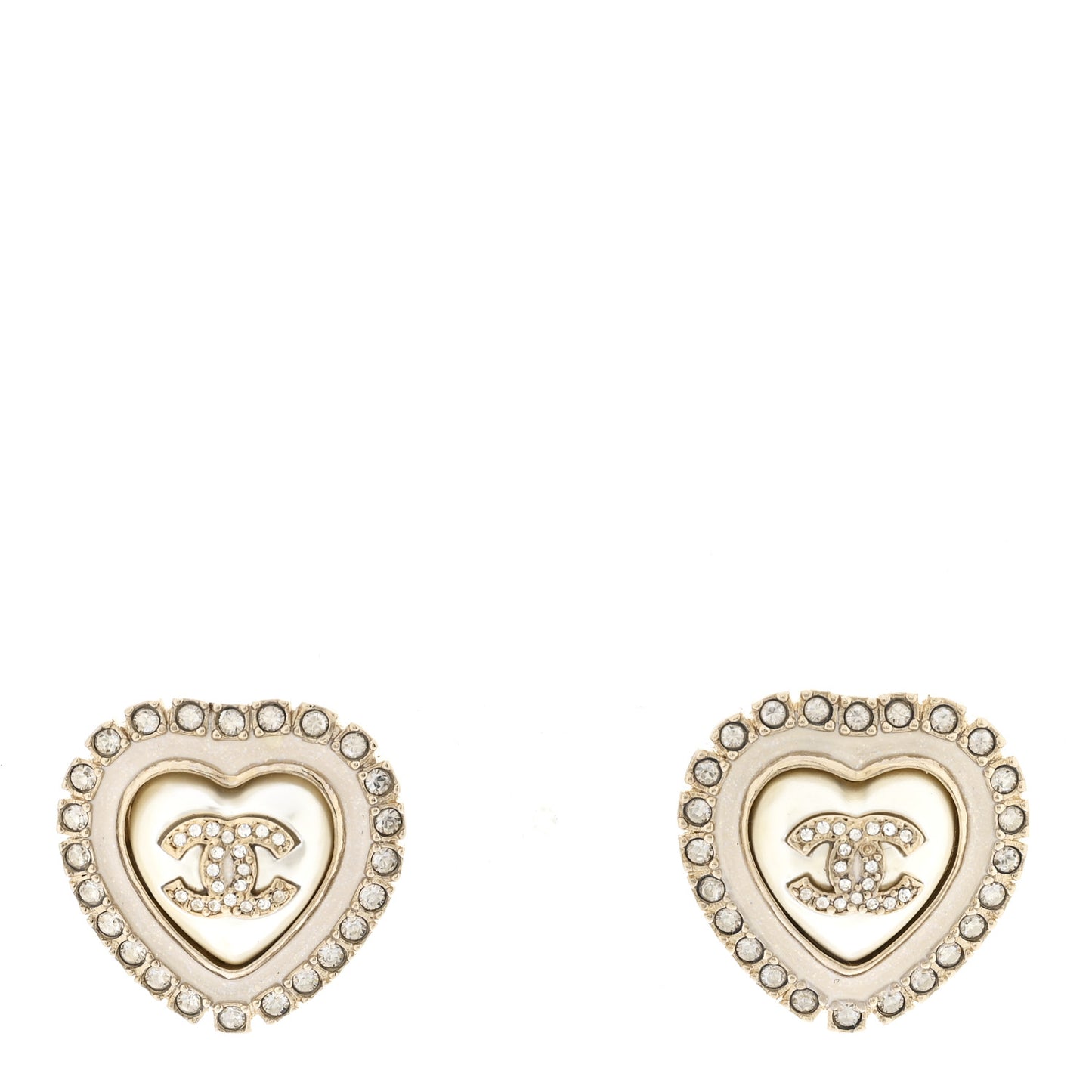 Pearl Crystal CC Heart Earrings Gold White Gold