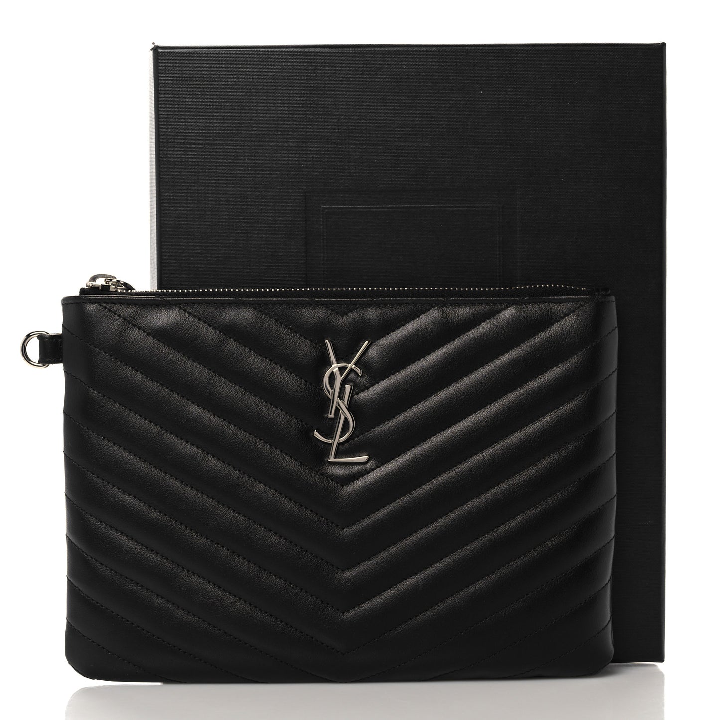 Calfskin Matelasse Chevron Monogram A5 Wristlet Black