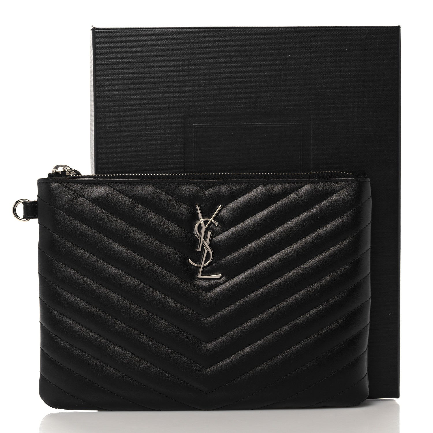 Saint Laurent Calfskin Matelasse Chevron Monogram A5 Wristlet Black 11 of 11