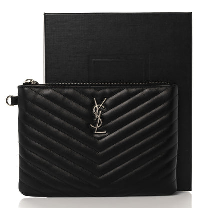 Saint Laurent Calfskin Matelasse Chevron Monogram A5 Wristlet Black 11 of 11