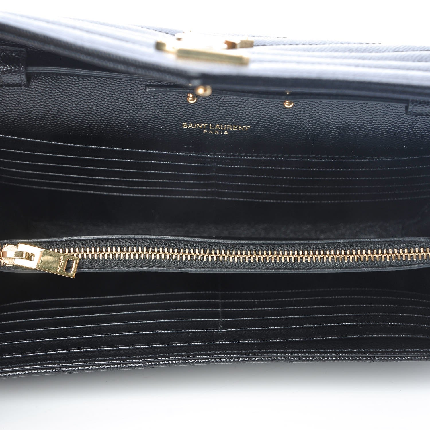 Saint Laurent Grain De Poudre Matelasse Chevron Monogram Chain Wallet Black 6 of 6