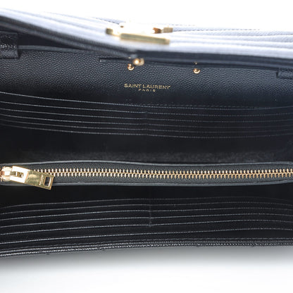 Saint Laurent Grain De Poudre Matelasse Chevron Monogram Chain Wallet Black 6 of 6
