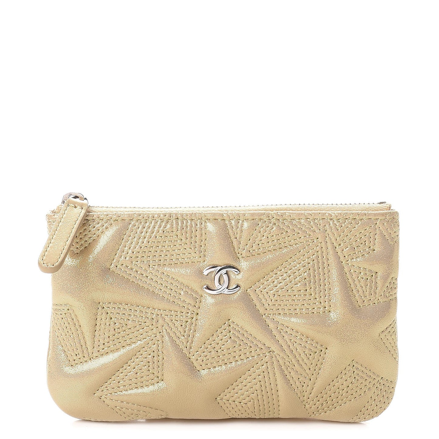 Metallic Lambskin Star Embossed Coin Purse Case Gold