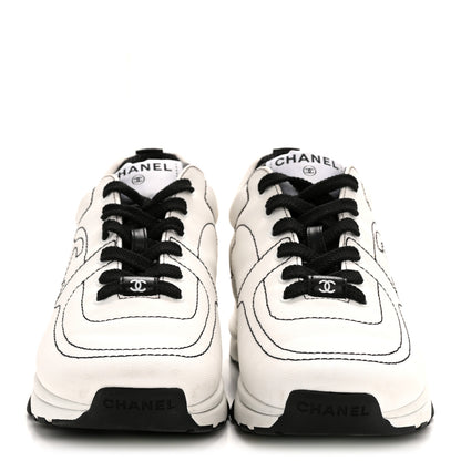 Chanel Cotton Womens CC Sneakers 37.5 White Black 3 of 9