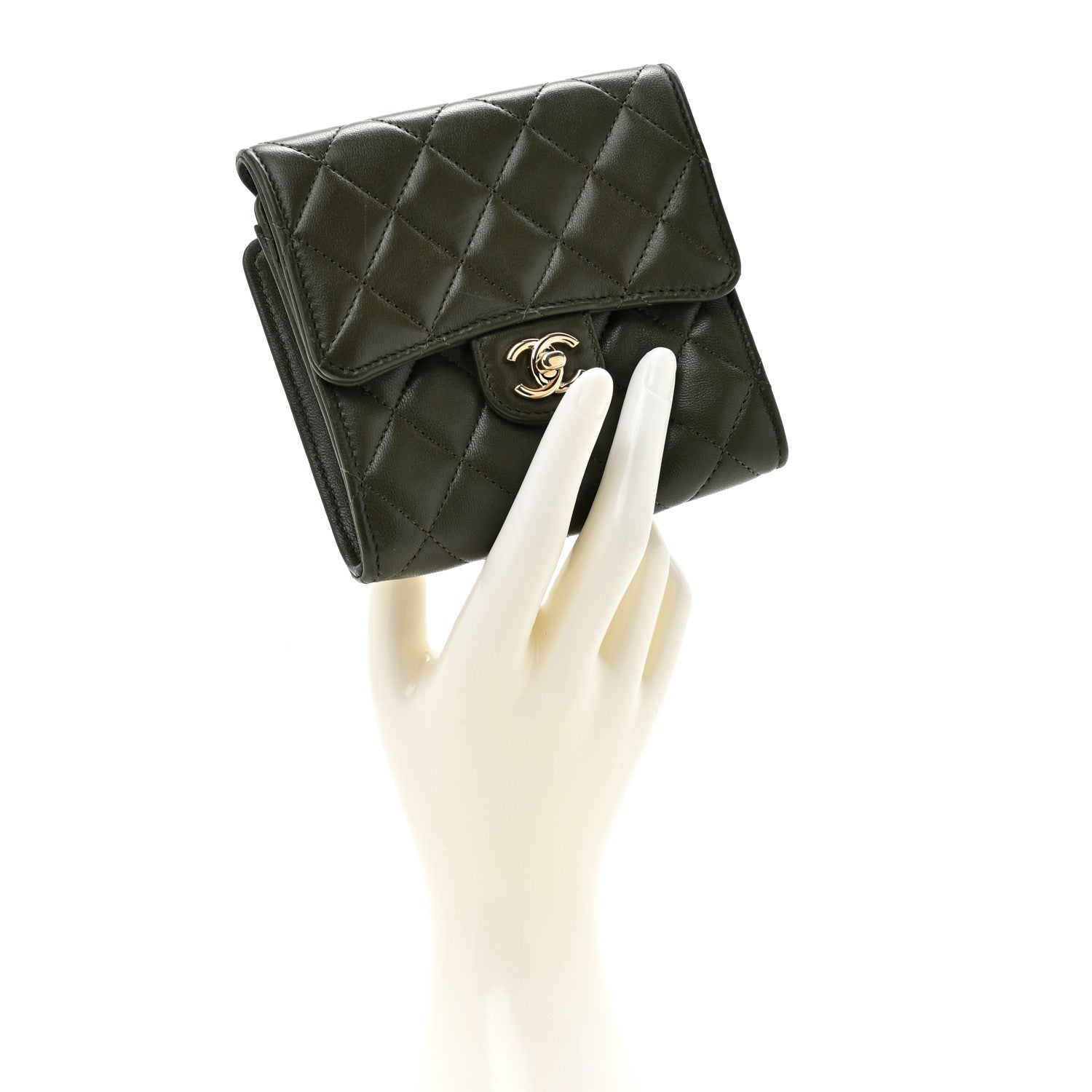 Chanel Lambskin Quilted Small Flap Zip Wallet Dark Green 2 of 8