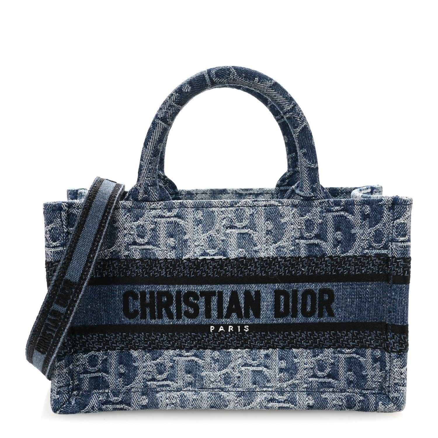 Christian Dior Denim Oblique Mini Book Tote With Strap Blue