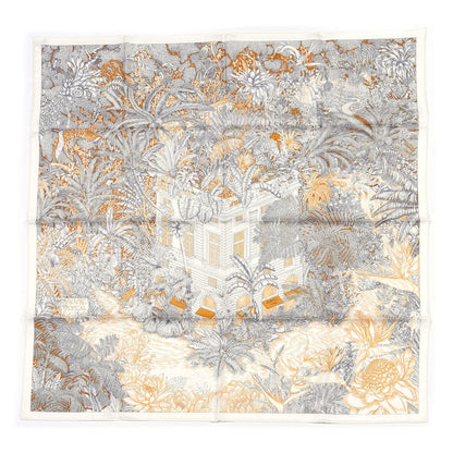 Hermes Silk Faubourg Tropical Scarf 90 Sepia White Caramel 1 of 4