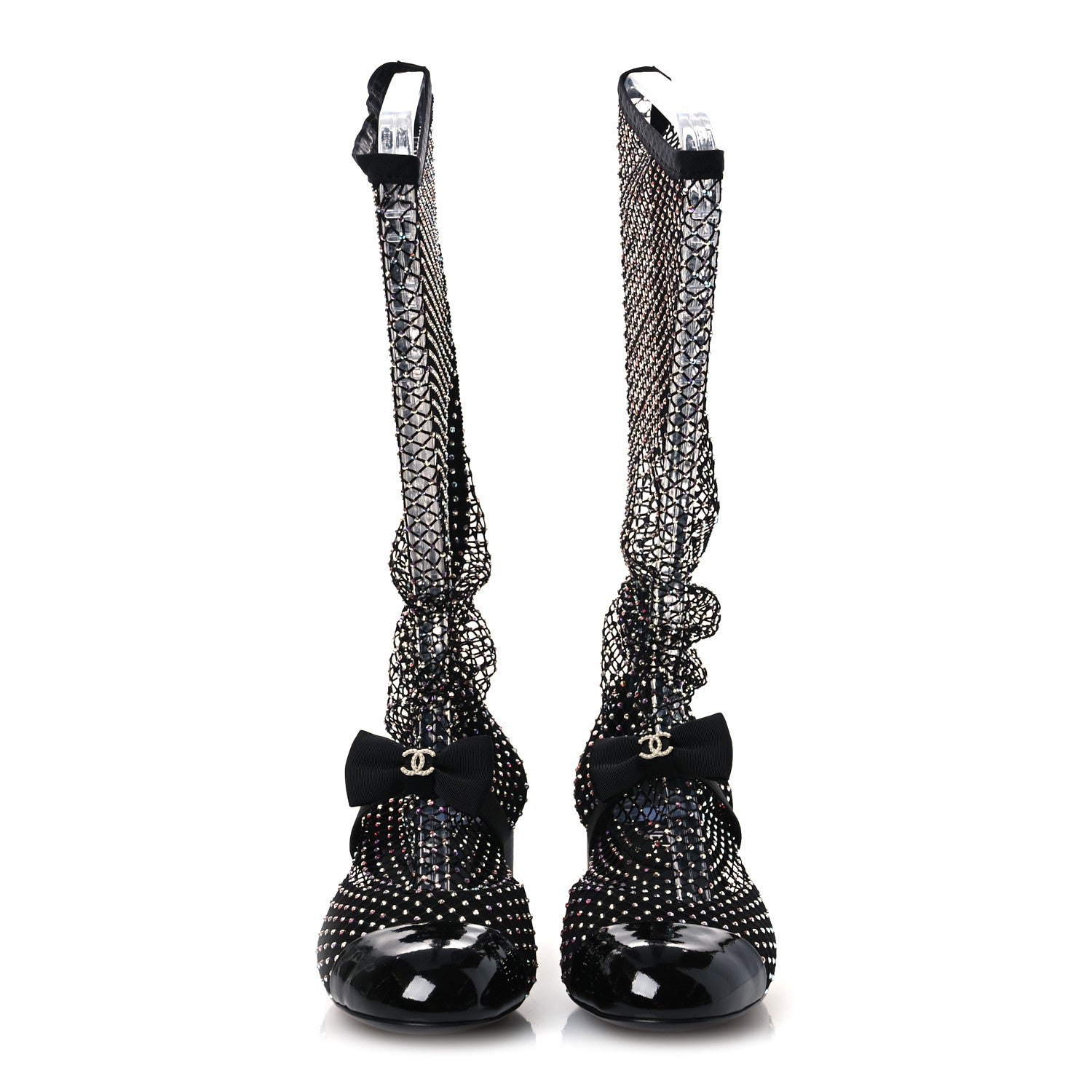 Chanel Resille Strass Kid Suede Patent Mary Jane Short Boots 37 Black 3 of 10