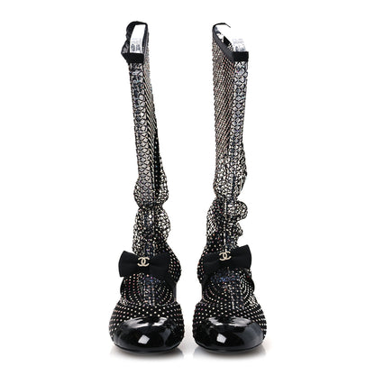 Chanel Resille Strass Kid Suede Patent Mary Jane Short Boots 37 Black 3 of 10
