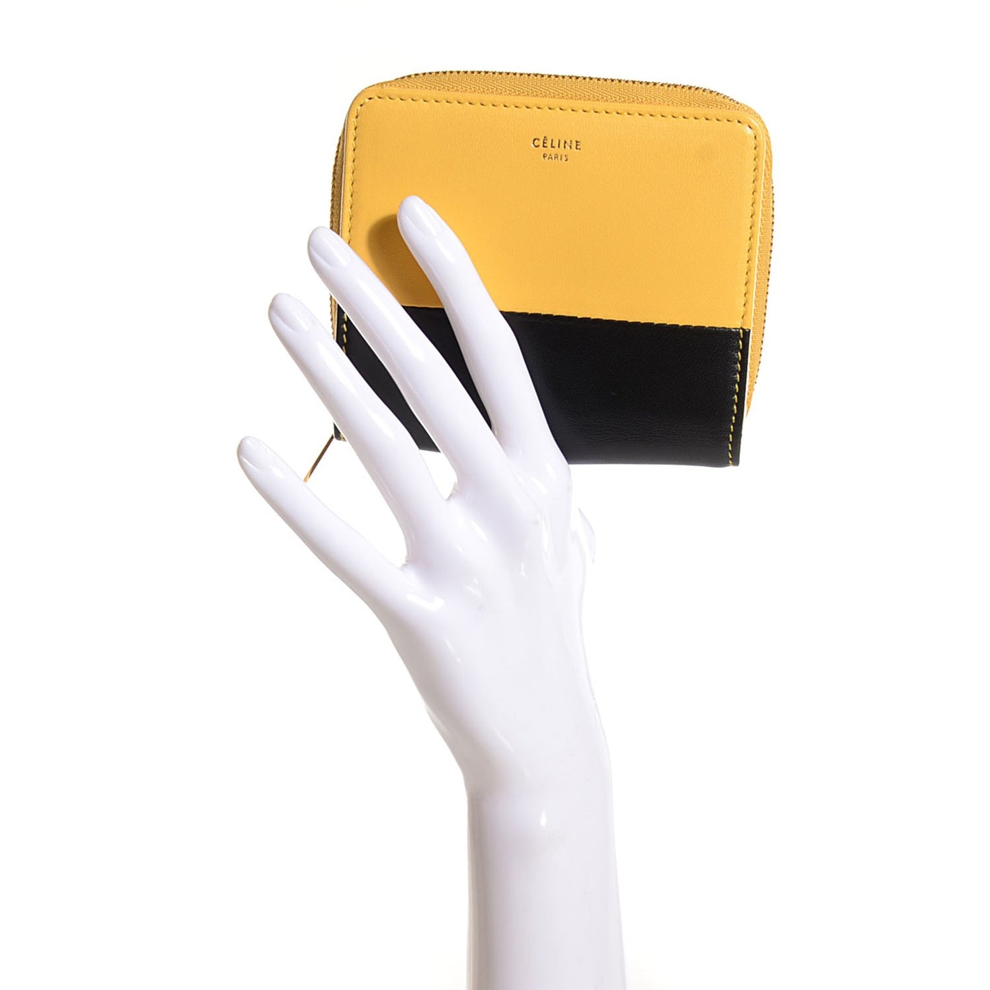 Lambskin Zip Around Compact Wallet Sun Yellow Black