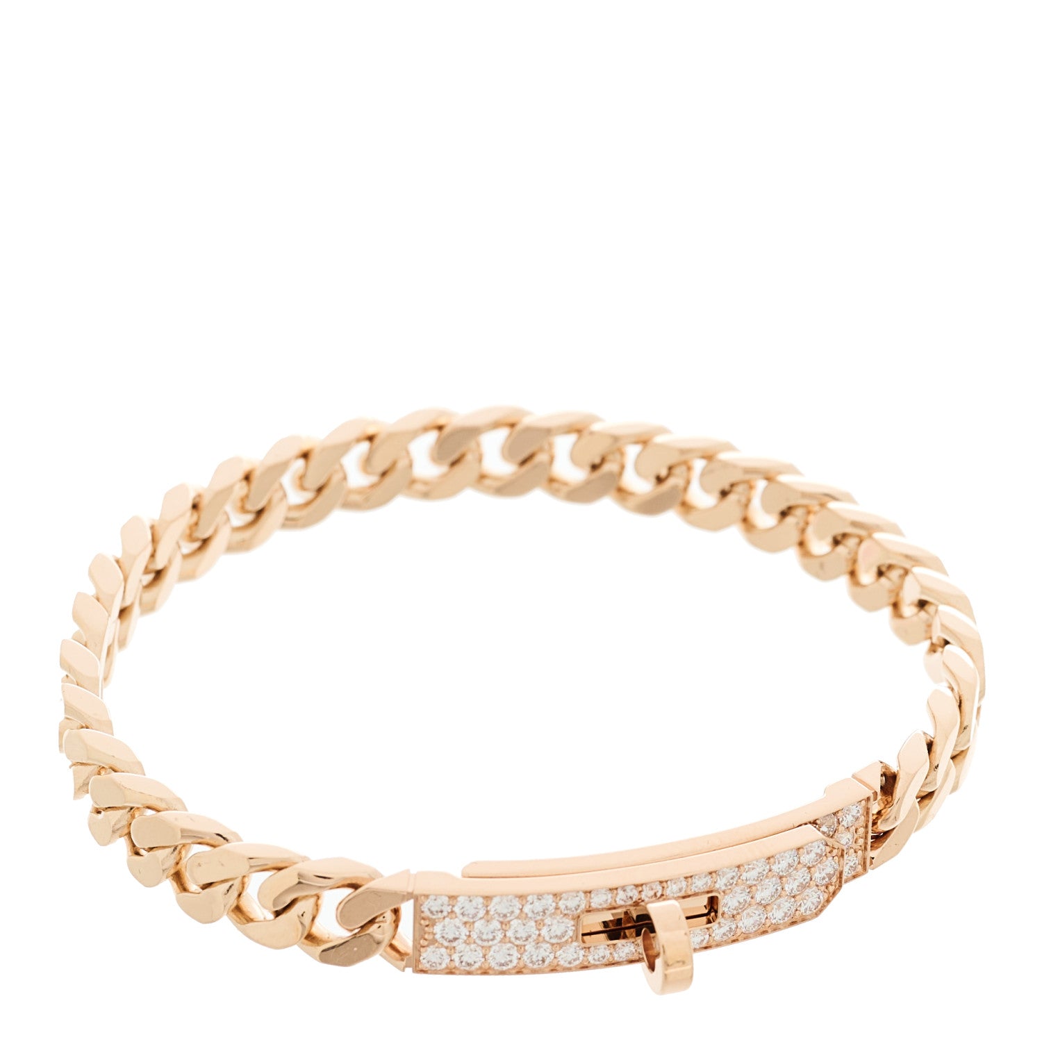 Hermes 18K Rose Gold Diamond PM Kelly Gourmette Bracelet ST 1 of 4