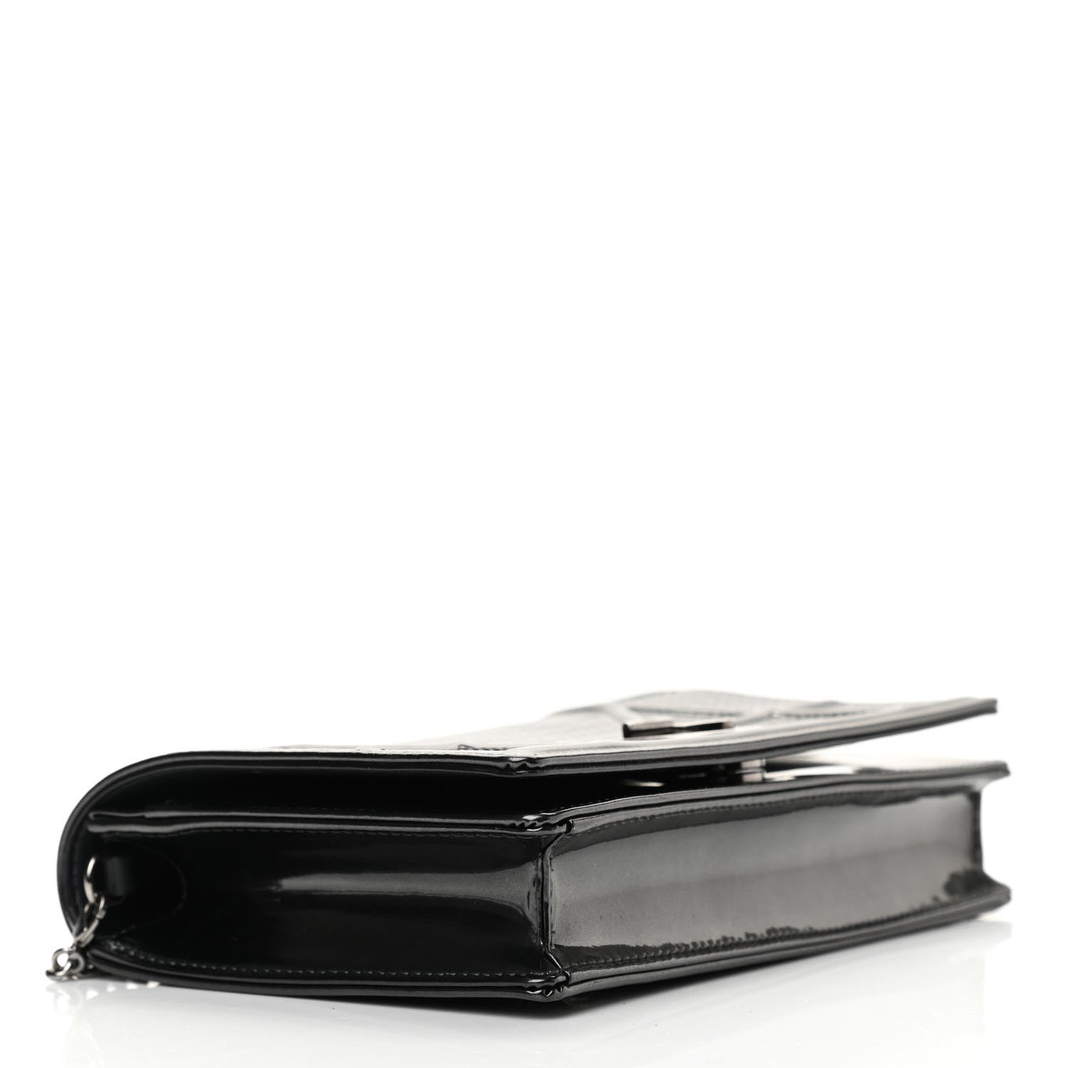 Christian Dior Metallic Patent Micro-Cannage Diorama Wallet on Chain Pouch Onyx Black 4 of 10