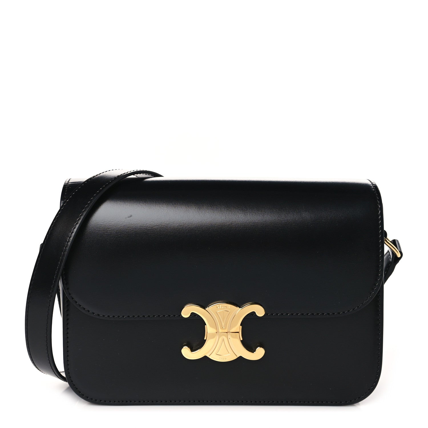 Celine Shiny Calfskin Medium Triomphe Black 1 of 10