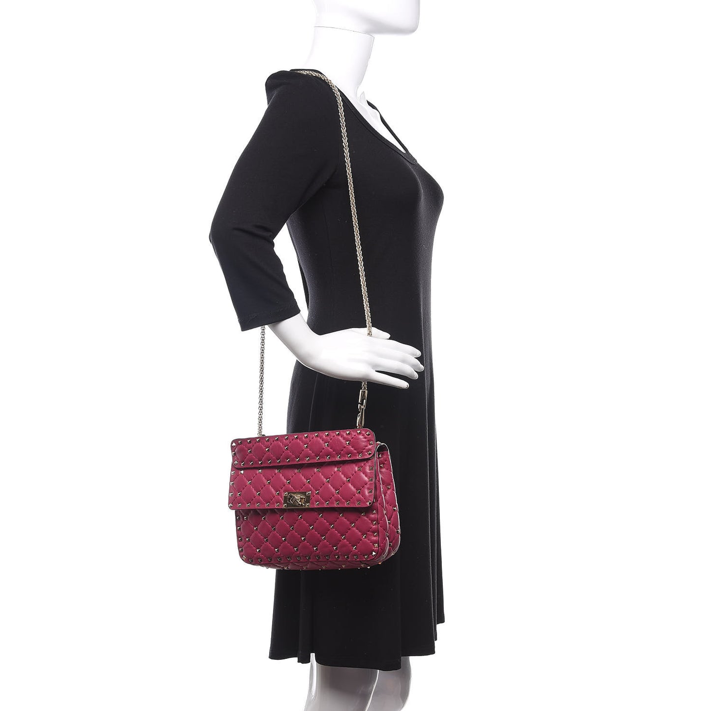 Nappa Medium Rockstud Spike Shoulder Bag Deep Cyclamin