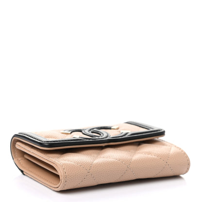 Chanel Caviar Quilted Filigree Flap Card Holder Beige Black 4 of 9